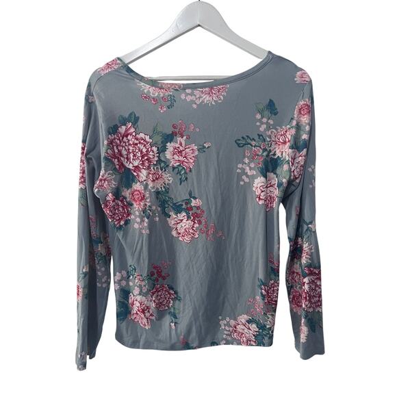 FLORA NIKROOZ WOMENS SMALL JADE FLORAL PRINTED LONG SLEEVE PAJAMA TOP ONLY GREY - Picture 2 of 11